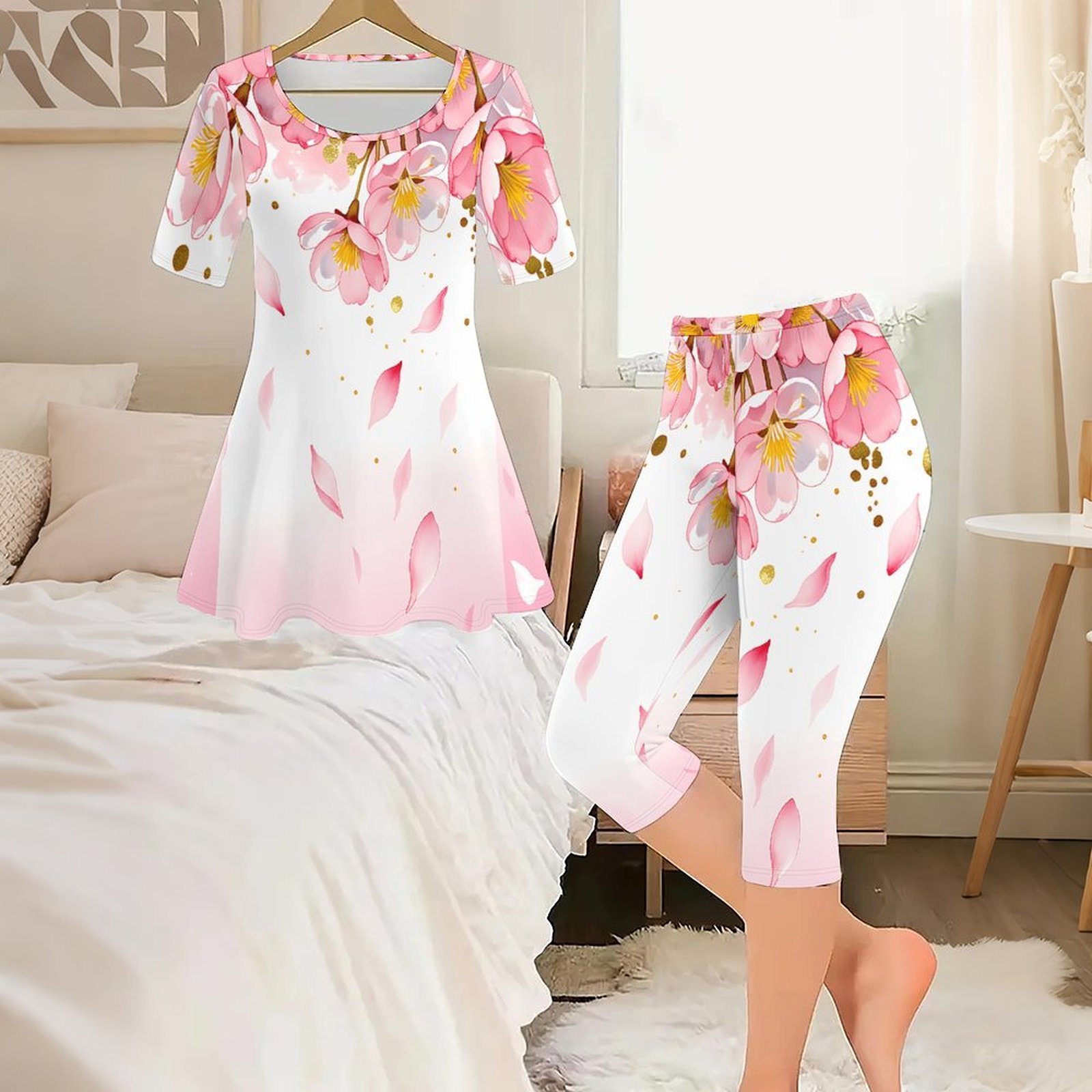 Romper Floral Print - 2-częściowy zestaw damski w stylu vintage