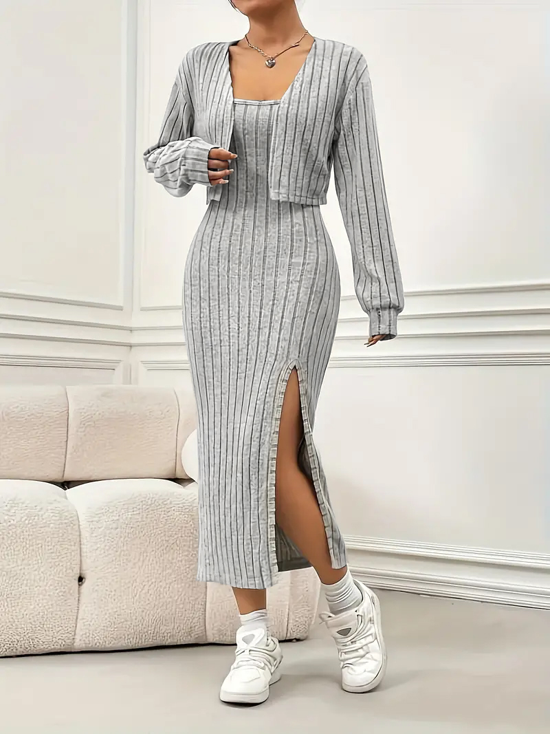 Crop Top Crochet - Damski komplet plus size z prążkowanej